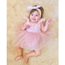 Aysskids Nomi Bandanalı Kız Bebek Romper Düğün Doğum Günü Gün Mevlüt Çiçek Desenli