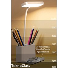 Şarjlı Masa Lambası 3 Renkli Işık Ayarlanabilir Telefon Tutuculu Kalemlikli Çalışma Okuma Işığı LED