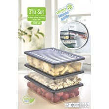 3’lü Set Buzdolabı Organizer Mikrodalga ve Difrize Uygun Saklama Kabı 3 x 2400 Ml.