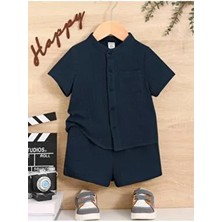 Müslin Cepli Şık Pamuklu 2'li Yazlık Şort Takım-Lacivert