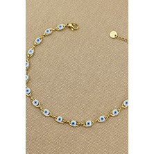 316L Çelik Halhal - Beyaz Nazar Göz Boncuklu 316L Çelik Halhal 20+3cm Kararmaz Solmaz