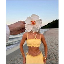 Tropik Havai Beyaz Hibiskus Toka