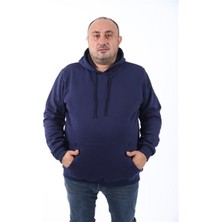 Starbattal Büyük Beden Erkek Kapüşonlu Basic Sweatshirt Lacivert Cepli Günlük Kullanım