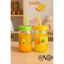 Desenli Pipetli Cam Bardak | Çocuklar Için Bpa Içermez Smoothie Süt Meyve Suyu Bardağı 370CC