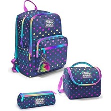 Ilköğretim Kız Çocuk Lacivert Renkli Puantiyeli Okul Çanta Seti