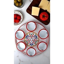 7 Parça Orta Boy Desenli Emaye Kahvaltı Seti,sunum,kahvaltı Tabağı, Reçellik,zeytin, Peynir Tabağı