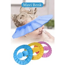 Mavi Renk Bebek Banyo Şapkası Kulak Koruyucu Düğmeli Ayarlanabilir Duş Bonesi Göz ve Kulak Koruma Şa