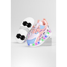 Çocuk Patenli Işıklı Tekerlekli Spor Ayakkabı & Rahat Pembe Kaykay Ayakkabı 4 Teker