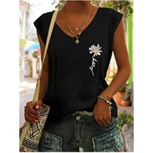 Kadın V Yaka Kolsuz Oversize Salas Boyfriend T-Shirt