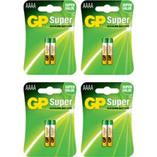 Batteries GP25A Süper Alkalin LR8D425/E96/AAAA Boy Incenin Incesi Pil, 1.5 Volt, 4 Kart 8 Adet