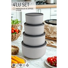 4'lü Set Çizgili, Yuvarlak Saklama Kabı Seti / 2,5lt.- 1,5lt.- 0,80LT.- 0,45LT.