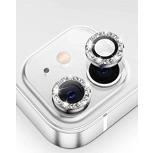 Iphone 12 iphone 12 Mini Uyumlu Gümüş Renk Taşlı Elmas Kamera Lens Koruyucu Cam
