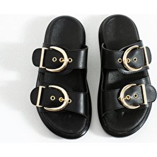 Kadın Bufu Lily Siyah Mat Terlik Düz Desenli Günlük Kullanım İçin Konforlu ve Şık Tasarım