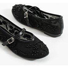 Bufu Madrid Siyah Kadın Yazlık File Babet Poliüretan Malzeme ile Düz Tabanlı Şık Tasarım