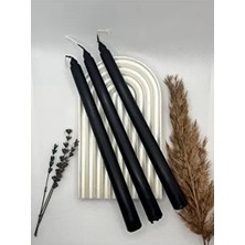Dekoratif Pastel Mat Siyah Şamdan Mumu 3 Lü Set