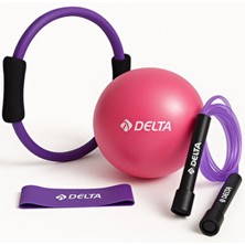 Pilates Kardiyo Seti – 35 cm Çember + Aerobik Direnç Bandı + Pilates Topu (20 Cm) + Atlama Ipi