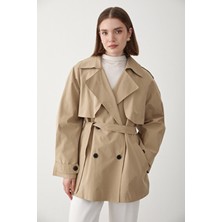 Jaste Kadın Kruvaze Yaka Trençkot BEJ