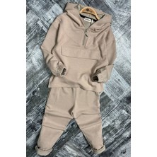 Miniğimin Cicileri Taş Işlemeli Kapüşonlu Kız Çocuk takım - Krem