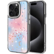 Khayra iPhone 15 Pro Max Uyumlu Simli Desenli Parlak Khyr Task Kapak-Mavi