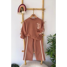 Miniğimin Cicileri Kiraz Baskılı Fiyonk Detaylı Kız çocuk takım - Kahve