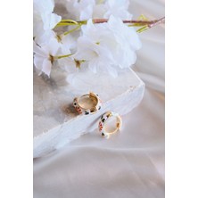 Daisy Beyaz Turuncu Mineli Halka Çelik Küpe