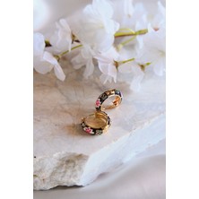 Aurrari Daisy Mavi Siyah Pembe Mineli Halka Çelik Küpe