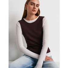 31952 Çift Görünümlü Uzun Kollu Top-Kahve