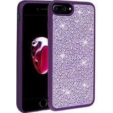 Apple iPhone 7 Plus Kılıf Parlak Taşlı Tasarım Khyr Ston Kapak-Derin Mor