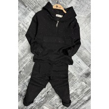 Miniğimin Cicileri Taş Işlemeli Kapüşonlu Kız Çocuk takım - Siyah