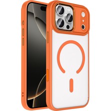 Khayra iPhone 17 Pro Kılıf Wireless Şarj Özellikli Zore Krom M-Safe Silikon Kapak - Turuncu