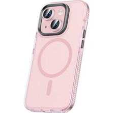 Khayra Apple iPhone 15 Plus Kılıf Airbagli Magsafe Wireless Şarj Özellikli Lens Koruyuculu Khyr Klaptika Kapak-Pembe