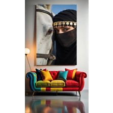 Özkacar Group At ve Peçeli Kadın V1 Ev Duvar Salon Güzellik Salonu Ofis Dükkan Dekarasyon Kanvas Tablo