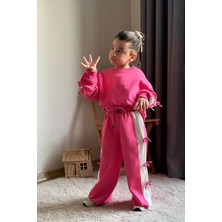 Miniğimin Cicileri Fiyonk Detaylı Şeritli Kız Çocuk takım - Fuşya