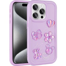Apple iPhone 15 Pro Max Kılıf Kabartma Figürlü Parlak Lckc Toys Silikon Kapak-Mor
