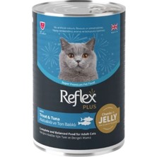 Reflex Plus Jöle Içinde Et Parçacıklı Alabalıklı ve Ton Balıklı Yetişkin Kedi Konservesi 400GR