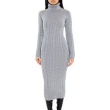 F21 Örgü Desenli Midi Triko Elbise