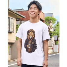 Alpşan Ticaret Aslan Baskılı Çocuk Yetişkin Beyaz T-Shirt Lion Unisex Çocuk Tişört