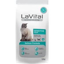 Lavital Sensitive Somonlu Süper Premium Yetişkin Kedi Maması 12 kg Karışık Tat ile Besleyici