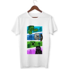 Mınecraft Çocuk Yetişkin Beyaz T-Shirt Unisex Çocuk Tişört