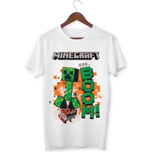 Mınecraft Çocuk Yetişkin Beyaz T-Shirt Unisex Çocuk Tişört