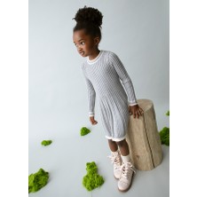 Mayoral Kız Çocuk Gri Örme Uzun Kollu Elbise (4-10 Yaş) – Esnek, Yumuşak, O Yaka