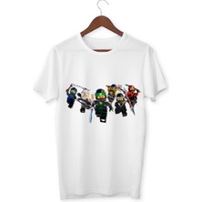 Ninjago Baskılı Beyaz Tişört Çocuk Yetişkin Beyaz T-Shirt Ninjago Unisex Çocuk Tişört