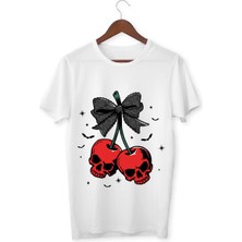 Kirazlı Kuru Kafa Tişört Çocuk Tişört Kafatası Unisex Yetişkin Tişört