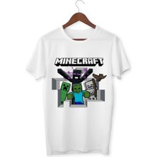 Mınecraft Çocuk Yetişkin Beyaz T-Shirt Unisex Çocuk Tişört