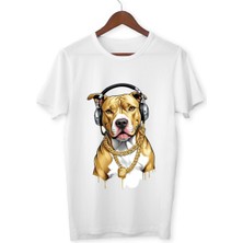 Pitbull Baskılı Çocuk Yetişkin Beyaz T-Shirt Dog Unisex Çocuk Tişört