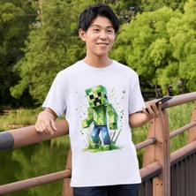 Mınecraft Çocuk Yetişkin Beyaz T-Shirt Unisex Çocuk Tişört