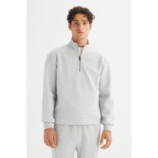 Lee Regular Fit Normal Kesim Kapüşonlu Fermuar Detaylı Gri Melanj Sweatshirt