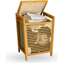 Büro Ev Ofis Dekoru Için 40X35X60CM Ahşap Bambu Kirli Çamaşır Sepeti