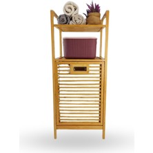 Büro Ev Ofis Dekoru Için 40X35X95CM 2 Raflı Kumaş Hazneli Ahşap Kirli Çamaşır Sepeti