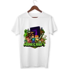 Mınecraft Çocuk Yetişkin Beyaz T-Shirt Unisex Çocuk Tişört